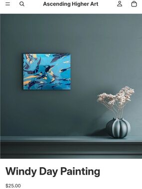 Windy Day Wall Art — Blue & Gold Abstract Painting Resin Glossy Finish